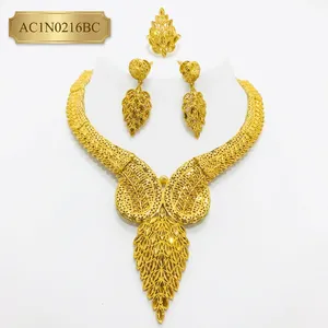 Luxury Ethiopian 24K Gold Plated Leaf Filigree Necklace Set for Women's Fashion Box Chain Flower <b>Charm</b> Necklace Set - Product Image 2