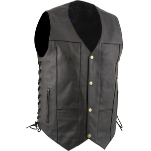 Chaleco de Motociclista de Cuero Genuino Negro para Hombre con Paneles de Hombro Acolchados con Costuras en Forma de Diamante, Chaleco sin Mangas para Motociclista - Product Image 4