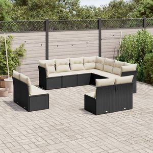 Set Divano da Giardino in Rattan PE Nero con Piedini Regolabili, Divani da Giardino con Piedini Regolabili - Product Image 1