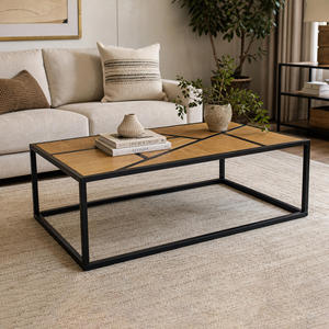 Mesa de Centro de Madera de Mango, Estilo Industrial Geométrico, Resistente y Duradera, con Marco de Metal Negro, Moderna y Rústica para Sala de Estar - Product Image 1