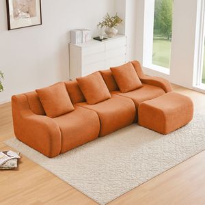 Divano a 3 Posti in Tessuto Teddy di Alta Qualità, Design Antiscivolo, Braccioli Curvi, Chaise Longue Aerodinamica, Senza Montaggio, per Soggiorno - Product Image 2