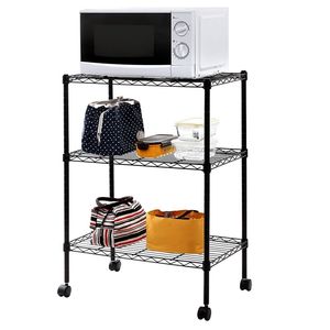 Black 350*600*850 <b>Plastic</b> Coated Iron Shelf with 1.5\" <b>Plastic</b> <b>Wheels</b> 3 Layer Shelving Units - Product Image 2