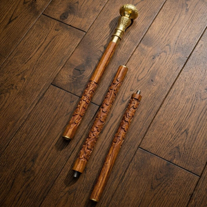Hand <b>Carved</b> Wooden <b>Walking</b> Cane with Decorative Clock Handle Floral Engraved Wood <b>Walking</b> <b>Stick</b> for Men and Women Vintage Style - Product Image 3