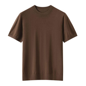 เสื้อยืดคอกลมแขนสั้นสีกรมท่าทรงเข้ารูปสำหรับผู้ชาย ผ้าถัก สีพื้น สไตล์ลำลอง - Product Image 1
