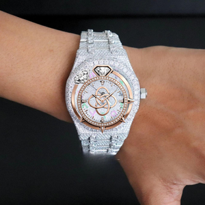 Montre de luxe Hip Hop en moissanite pour homme, ton or rose, acier inoxydable, logo personnalisé - Product Image 1