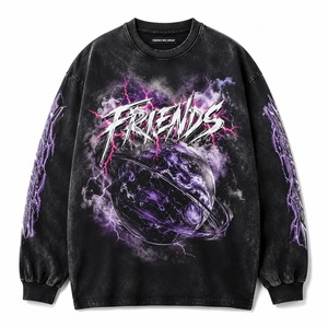 Sudadera de cuello redondo extragrande de manga larga para hombre, estampado de rayos morados, estilo urbano, 100% algodón, jersey de punto, otoño - Product Image 1