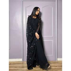 Hermoso Vestido Anarkali Negro con Dupatta y Pallu para Fiestas Nocturnas, Estilo Elegante, Talla M - Product Image 5