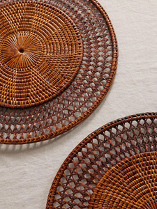 Luxury Dark Brown Handwoven Rattan Placemat Round Wicker Charger <b>Plates</b> Decorative Table <b>Mat</b> for Wedding Party Dining - Product Image 6