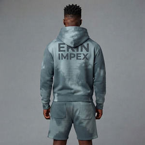 Custom Logo <b>Men's</b> Hoodie Acid Wash <b>Zip</b> Up Hoodie and <b>Shorts</b> Set <b>Men</b> Heavyweight French Terry Cotton 2 Piece Tracksuit - Product Image 4