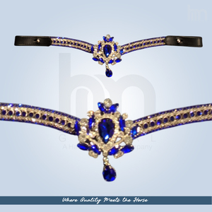 Couronne élégante de luxe en cristal bleu saphir à 5 rangs, en forme de V, pour fronture de cheval, en cuir rembourré fait main sur mesure - Product Image 4