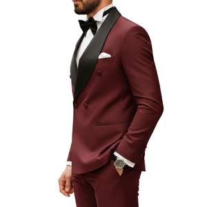 Elegante Traje de Esmoquin Borgoña para Hombre con Solapa de Chal, Dos Piezas, Blazer Rojo Vino para Gala Nocturna, Traje de Novio para Boda - Product Image 3