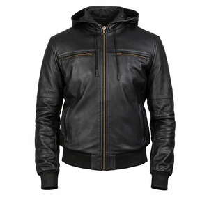 Men's Black Genuine Leather Waterproof Breathable Zip-Up Moto Style Casual Autumn Wear Bomber Jacket - Product Image 1