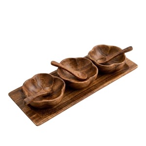 Ensemble de bols à condiments en bois de manguier écologiques faits à la main avec plateau rectangulaire et cuillères, vaisselle de luxe pour la maison et les restaurants - Product Image 6