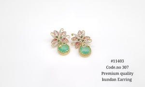 Pendientes colgantes Kundan 11403, chapados en oro, con piedra doble de circonita cúbica, joyería floral para bodas y fiestas, para mujer - Product Image 4