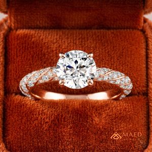 Anillo de Moissanita de Corte Redondo de Lujo para Mujer, Oro Rosa, Joyería de Compromiso, Regalo, EE. UU. - Product Image 5