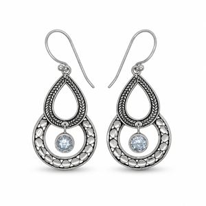 Pendientes Finos Facetados de Plata de Ley 925 con Topacio Azul Natural BER-12, Listos para Enviar, en Stock, MOQ Bajo, Joyería India para Mujer - Product Image 1