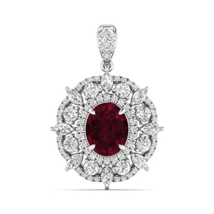 Luxury Women's 925 Silver <b>Ruby</b> Pendant <b>Necklace</b> With Oval Cut Diamonds Engagement Jewelry - Product Image 1