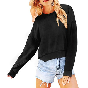 Sudadera Corta de Color Sólido para Mujer, 100% Algodón, Manga Larga, Bordado Personalizado, Estilo Casual, Servicio OEM al por Mayor - Product Image 6