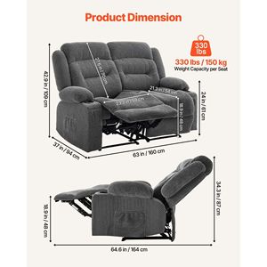 Soft Corduroy Loveseat Recliner Sofa with Manual Reclining <b>Heating</b> Massage <b>USB</b> Ports Cup Holder Product Category Recliners - Product Image 3