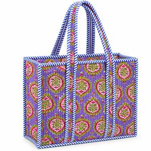 Bolso Tote Clásico de Moda con Estampado Floral, Ribete de Rayas Azules y Blancas, Cierre de Cremallera, Gran Capacidad, Diseño de Patchwork, para Todas las Temporadas - Product Image 1