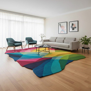 Alfombra de Lana de Nueva Zelanda Hecha a Mano con Diseño Abstracto Colorido y Forma Orgánica, Alfombra para Sala de Estar con Respaldo de Látex, Regalo de Año Nuevo - Product Image 2