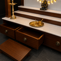 Temple domestique moderne de luxe en bois massif pour Diwali, avec base en marbre, design Om rétroéclairé par LED, étanche, fait main, en bois, pour la Pooja