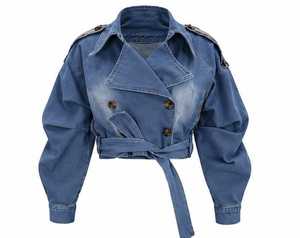 เสื้อแจ็คเก็ตยีนส์ผู้หญิงแขนยาวคอปกพับได้ - Product Image 1