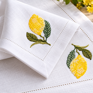 Ensemble de sets de table et serviettes en coton brodé motif citron vif, avec ourlet festonné élégant, pour la décoration de table à la maison, en cuisine et pour les fêtes - Product Image 3
