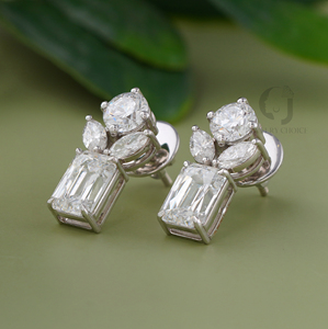 Pendientes Colgantes de Lujo con Diamantes de Laboratorio Multicorte de 2.97ct, Esmeralda y Marquesa, Oro Blanco de 14K, Joyería Fina Geométrica - Product Image 1