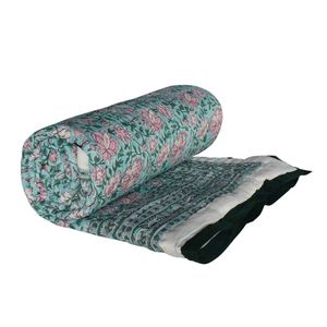 Nueva tendencia: Colcha de algodón con estampado floral verde azulado, tamaño twin, hecha a mano, reversible, para todas las estaciones, a precio económico. - Product Image 1