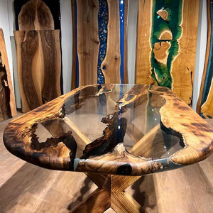 Table de salle à manger en résine époxy transparente écologique faite à la main avec bord naturel, commande personnalisée, table centrale - Product Image 1
