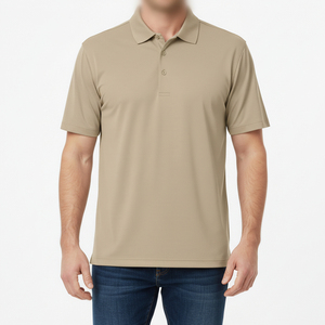 Polo de Manga Corta Beige para Hombre, Diseño Premium 2026, Color Sólido, Botones, Corte Regular Informal, Tejido Oxford - Product Image 1