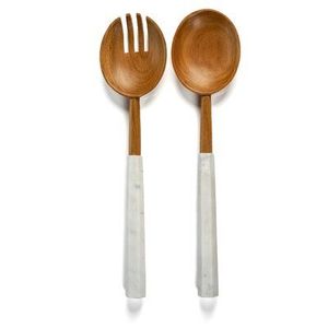 Wood Salad Servers Set with Marble Handles Eco-Friendly Dishwasher <b>Safe</b> Kitchen Serving <b>Tools</b> the HANDICRAFT HUB Uttar Pradesh - Product Image 2