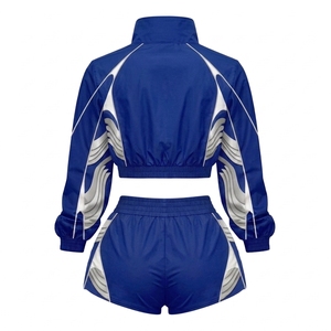 Ensemble veste coupe-vent et short multicolores pour femmes, manches longues, polyester tricoté, logo personnalisé, vêtements de sport pour femmes, ensembles respirants - Product Image 3