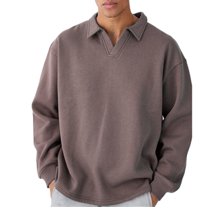 Oversized Turn-down Collar <b>Pullover</b> Solid Color Knitted Cotton Sweatshirt <b>Men</b> Casual Autumn Regular Sleeve Fit - Product Image 2