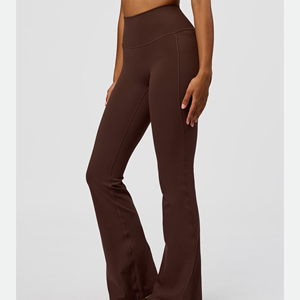 Pantalones de yoga acampanados transpirables para mujer con logo personalizado, cintura alta, control de abdomen, pantalón deportivo elástico sin costuras, leggings acampanados - Product Image 4
