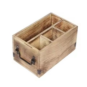 New Arrival 4 Compartment With Metal Handle Natural Wooden <b>Caddy</b> for Restaurant Dining Table Top Cutlery Organizer <b>caddy</b> - Product Image 1
