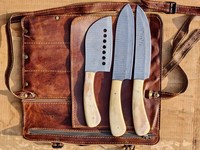 Premium Eco-vriendelijke Damascus stalen koksmessenset met verstelbare beenhandgrepen, handgemaakt, hoge kwaliteit, traditionele stijl, keukenmes