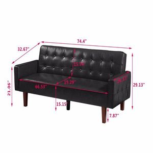 Sofá Cama Doble Convertible Negro con Botones Decorativos, Tapizado en Cuero PU, Patas de Madera Extraíbles para Sala de Estar - Product Image 5
