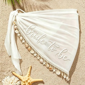 Pareo de Playa Nupcial Bordado con Estrellas de Mar y Conchas para Despedida de Soltera - Tejido con Patrón Sólido, Impermeable y con Protección UV - Product Image 4