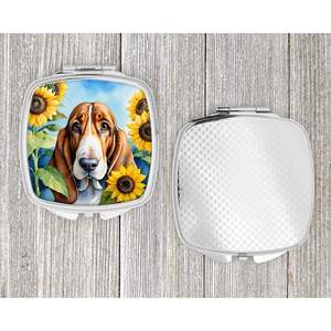 Espejo de maquillaje de viaje compacto con girasoles Basset Hound, espejo decorativo de bolsillo plegable de mano para regalo de mujeres y niñas - Product Image 4