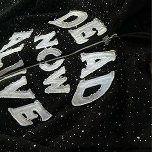 Custom Patchwork Embroidery Print <b>Hoodie</b> <b>Zipper</b> Graphic Heavyweight Streetwear <b>Black</b> Hand Embroidery Men Zip up Rhinestone Hoody - Product Image 5