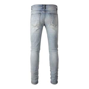 Jeans slim respirants en denim uni pour hommes, personnalisables en gros, style streetwear, broderie haute couture, directement de l'usine, marque privée, OEM - Product Image 3