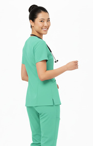 Haut de blouse médicale unisexe à boutons latéraux, uniforme d'hôpital, tissu extensible durable en Spandex/Coton, confort longue durée pour les services, ensembles de blouses médicales - Product Image 5