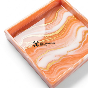 Elegant Peach Resin Serving Tray – Round <b>Marble</b> Effect Decorative <b>Coffee</b> <b>Table</b> Tray - Product Image 5