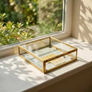 Caja de Joyería de Lujo de Vidrio y Latón con Diseño Artesanal, Marco Metálico Cuadrado, Organizador de Anillos, Collares y Pendientes, para Regalo de Boda, Decoración del Hogar - Product Image 2