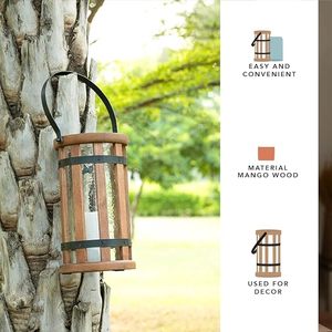 Farol de Vidrio y Madera Rústico con Asa de Metal, Decorativo para Mesa, Decoración para el Hogar y Bodas - Product Image 2