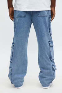 Jeans pour hommes, style streetwear, décontractés, à jambes larges, vintage, effet délavé, coupe ample, cargo, baggy - Product Image 3