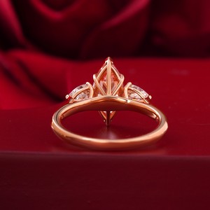 Vivid Red Marquise Cut Lab Grown Diamond 1.62 CT Fashion <b>Ring</b> in 14K <b>Gold</b> - Product Image 4