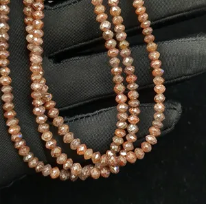 Perles Rondelles en Diamant Rouge Champagne de 3-4,5 mm, Pierre Naturelle de Qualité, pour la Fabrication de Bijoux, Vente en Gros - Product Image 3